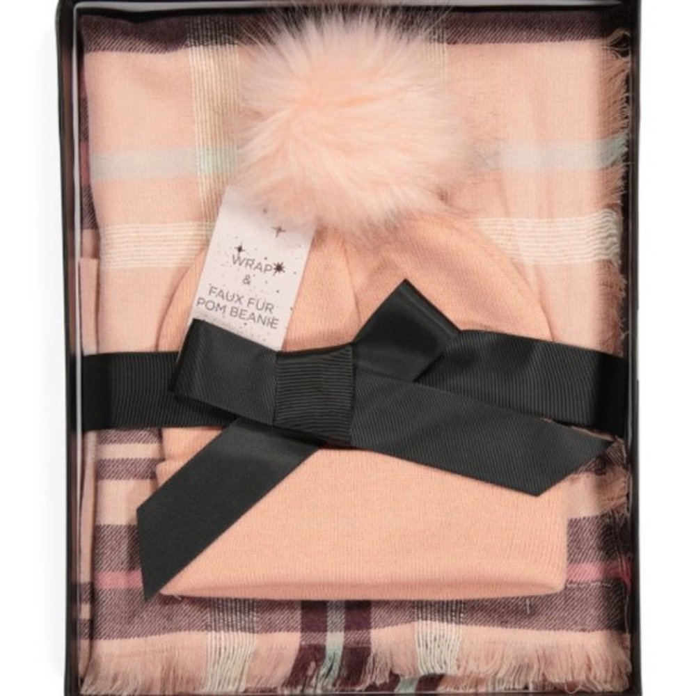 NINE WEST Plaid Super Soft Wrap and Beanie NWT
